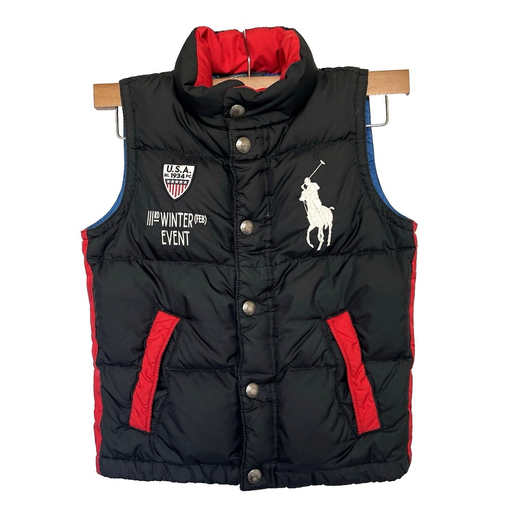 Polo Ralph Lauren Big Pony USA Winter Event Down Puffer Vest Boys 6 USA Back‎